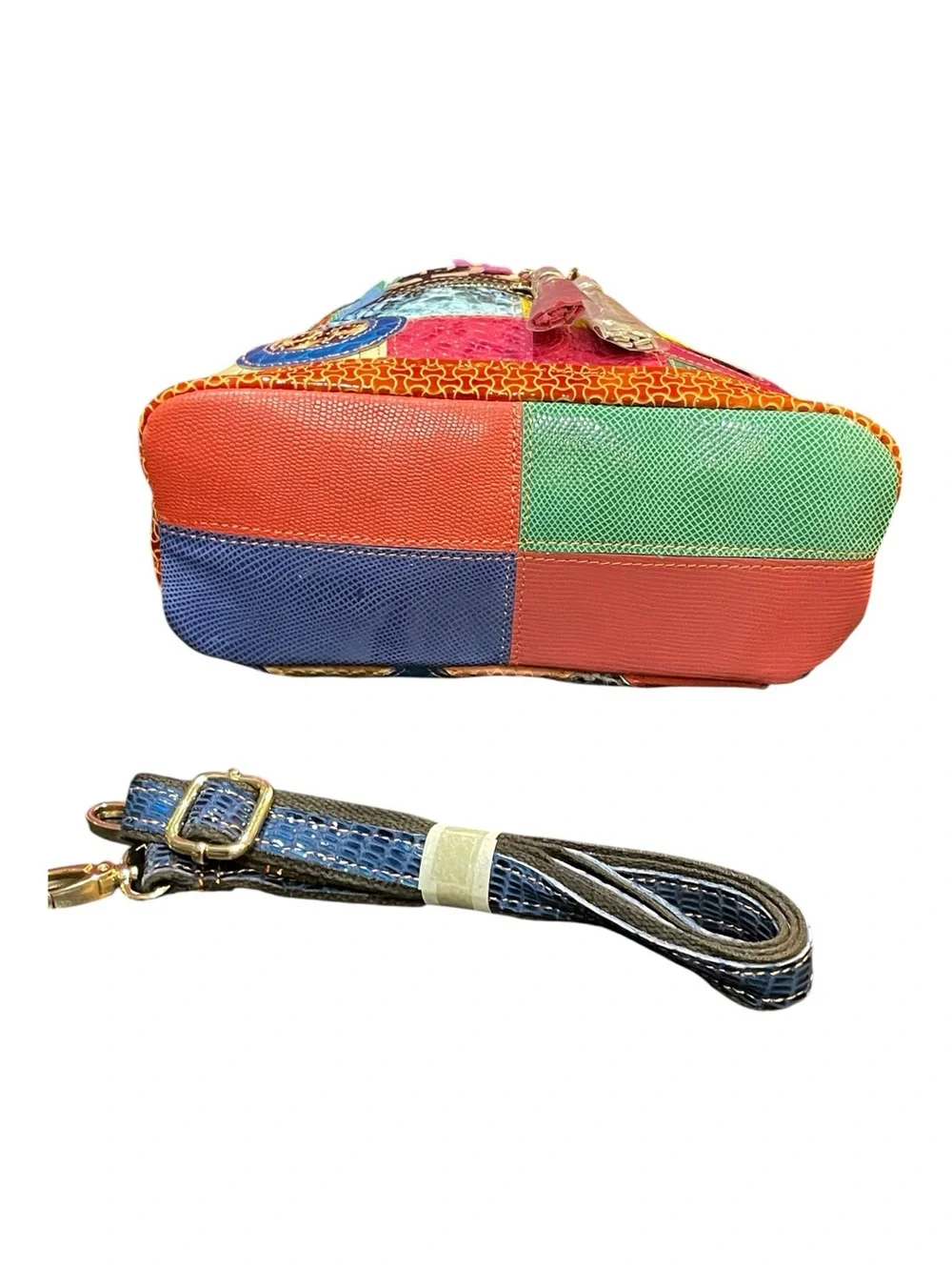 Colorful Patchwork Floral Crossbody Bag - Tassel Zips - Upcycled - Leather